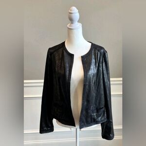 Chico's Size 2 Embossed Black Faux Suede Open Jacket